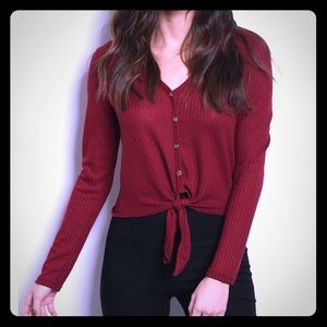🎉HP🎊🌹SMALL! Red Long Sleeve Tie-Front,Top NWT